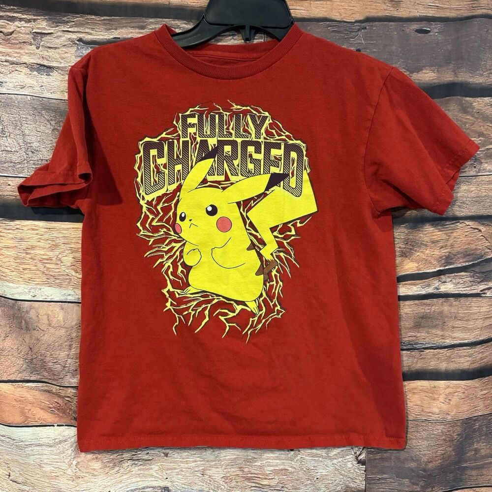 Pokemon Pikachu Shirt Youth XL 14 16 Red Fully Charged Graphic Tee Short Sleeve